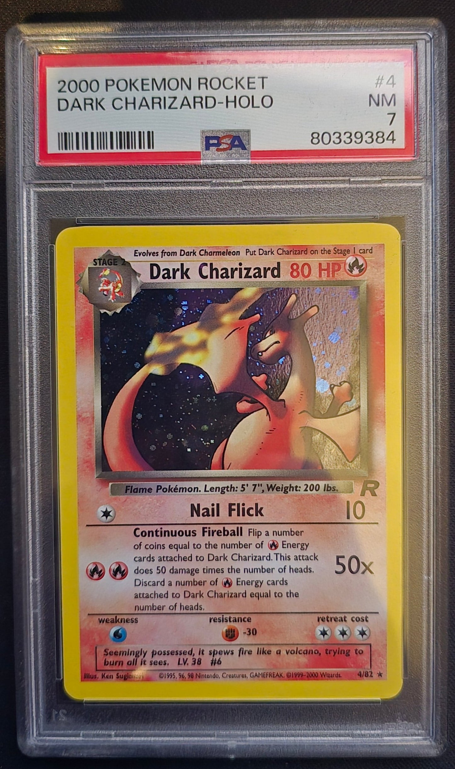 2000 Rocket Dark Charizard Holo NM 7 PSA