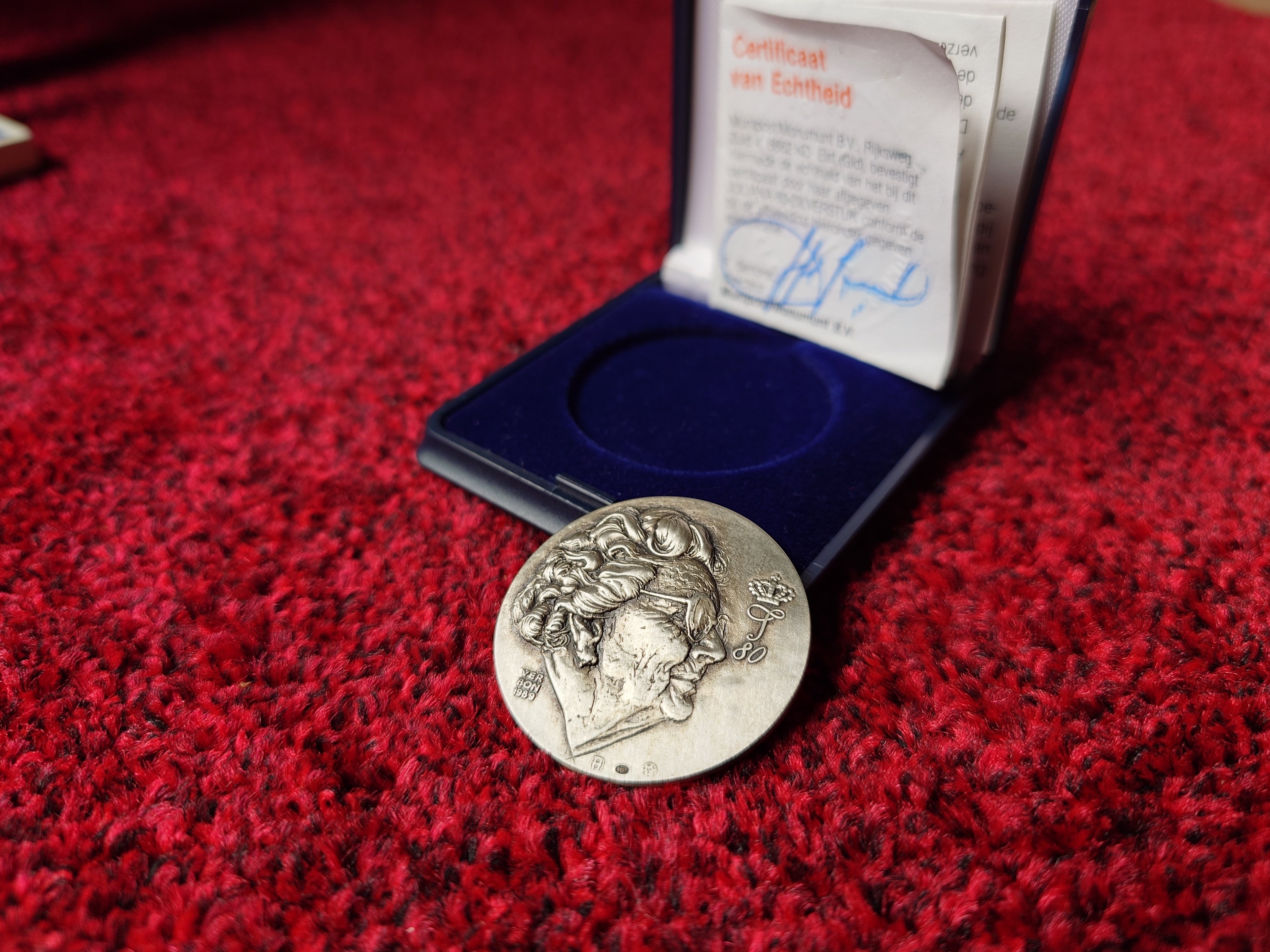 Juliana token/coin silver of 80 years anniversary verbon 1989